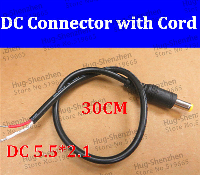 High quality 10pcs DC male head 5.5*2.1 surveillance camera power connector Tuning fork power DC plug cable wire 30cm
