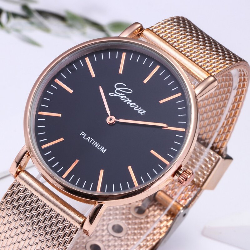 Foreign trade hot gold mesh belt women's watch Geneva girl watches women soft belt fashion bracelet woman wrist watch lady gifts