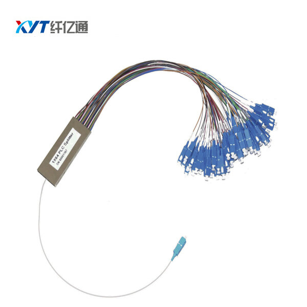 SC LC FC connettore tubo di acciaio per FTTH 1x64 mini PLC Splitter In Fibra ottica splitter in fibra di lunghezza 1.5m