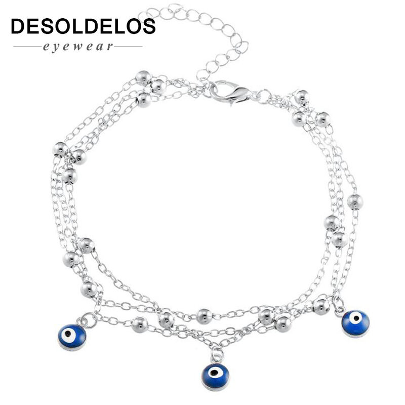 Bracelets de cheville style bohémien pour femmes, pendentif turc yeux bleus, Bracelet de pied, perles chaîne de plage, halhal ayak zinciri caviar liera, nouvelle collection