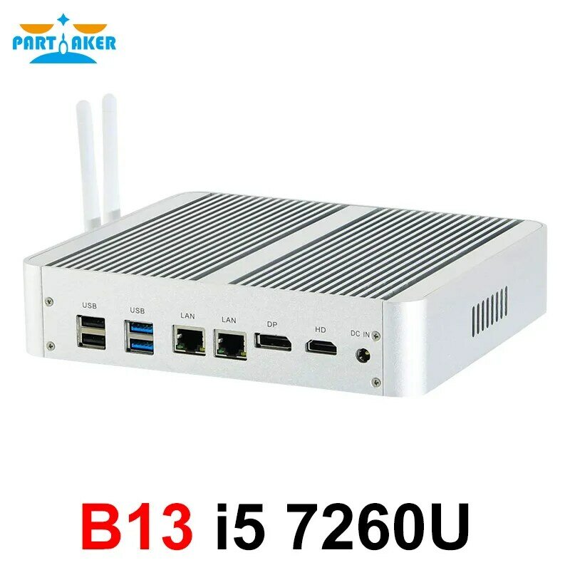 Partaker NUC Kaby Lake Quạt Không Cánh Mini PC Core I5 7260U Win10 Pro 4K HTPC Micro Máy Tính Nettop HDMI VGA