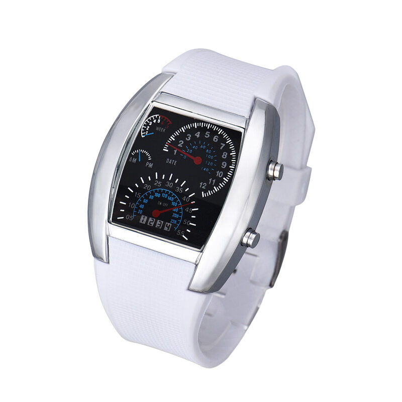 A7 2019 relógio de pulso digital led vermelho, relógio esportivo masculino com pulseira de couro pu, relógio esportivo duplo para homens
