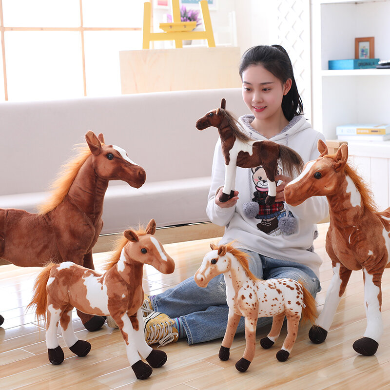 Caballo de peluche Artificial para niños y niñas, juguete de simulación de animales de peluche, regalo de fiesta de cumpleaños y Navidad, decoración del hogar