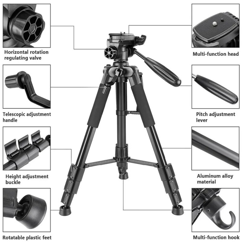 Neewerกล้องขาตั้งกล้องแบบพกพา 56 นิ้ว/142 ซม.อลูมิเนียม 3-Way Swivel PAN HEAD + กระเป๋าสำหรับcanonกล้องNikon SONY DSLR