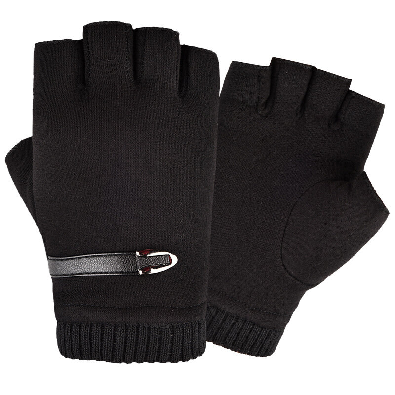 Guantes negros sin dedos para hombre, guantes de cuero, invierno, 2020