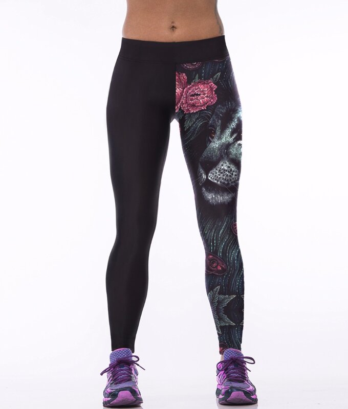 Pantalones con estampado Digital de cabeza de tigre para mujer, mallas deportivas, mallas, arnés Digital de flores y Leones