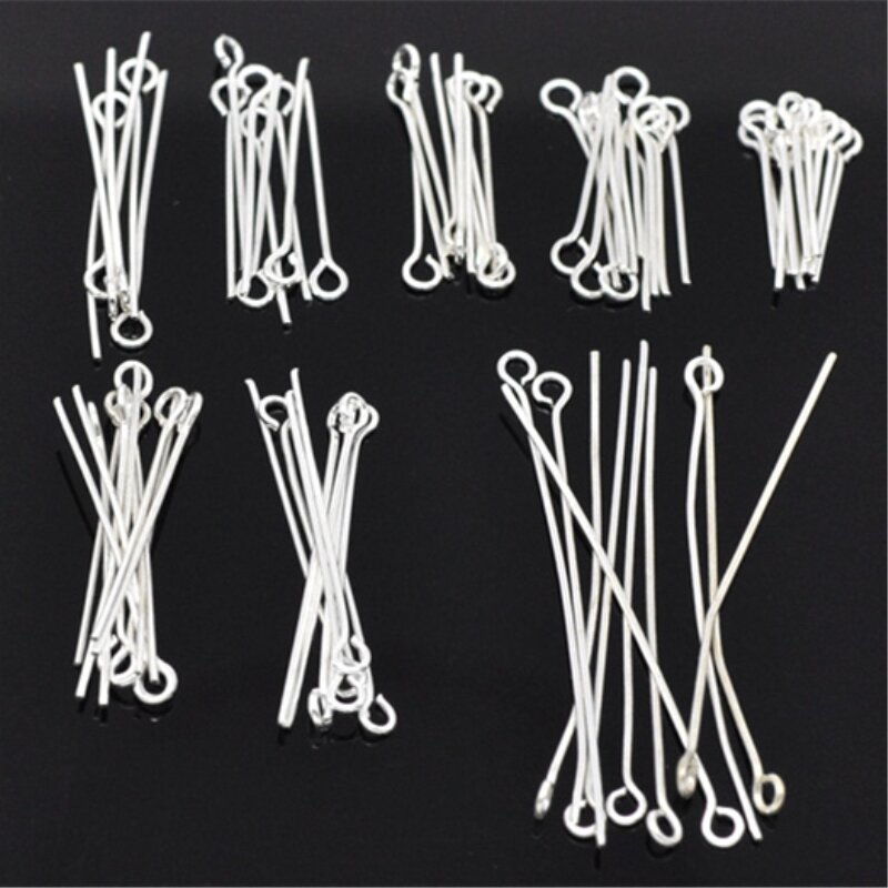 8Seasons Iron Based Alloy Eye Pins Silver Plated Mixed DIY Jewelry 5cm long - 1.6cm long, 0.7mm(21 gauge), 1 Packet(800 PCs)