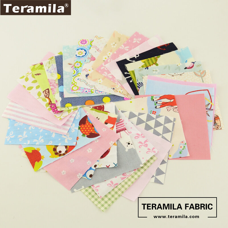 Teramila Coton Tissus 30 Pieces10cmx10cm Sergé Charme Packs Patchwork Tissus Quilting Aucune Conception de Répétition Textile Tissu Tissu