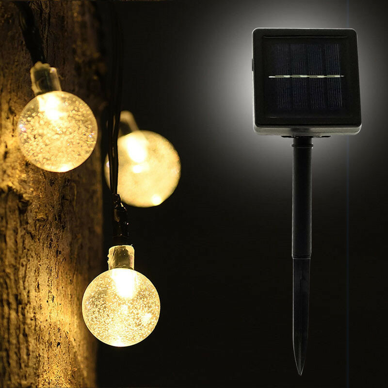 LED Surya Bola Kristal Lampu Tali 10M Tahan Air Lampu Peri Natal Pernikahan Garland Taman Rumput Pohon Dekorasi Luar Ruangan