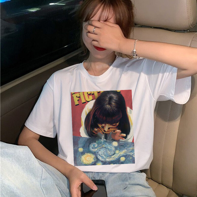 신제품 펄프 픽션 영화 티셔츠, 여성 하라주쿠 얼짱 90 년대 한국 티셔츠, 미적 재미있는 프린트 티셔츠, 그래픽 탑 티셔츠, 여성 티셔츠