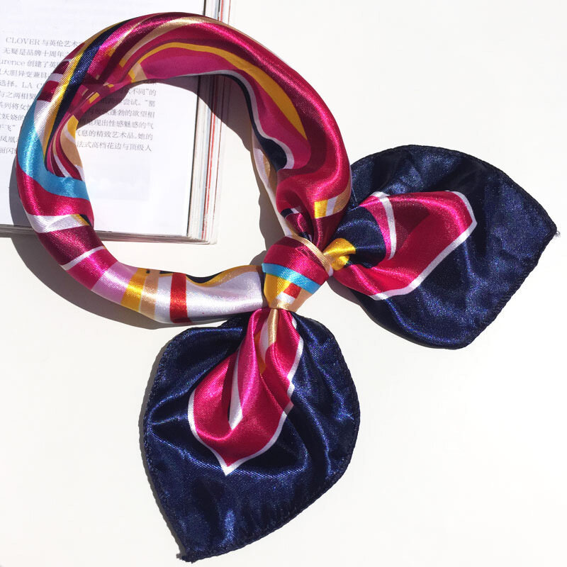 50*50 Многофункциональный шелковый шарф женский модный Печатный шарф галстук для волос цветок леопардовая полосатая лента головной убор Рет...