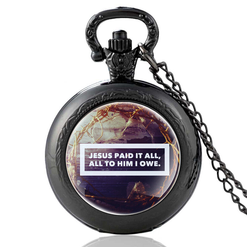 Novo jesus pagou tudo colar de quartzo versos da bíblia relógio de bolso de quartzo dos homens do vintage fé cristã pingente colar relógios