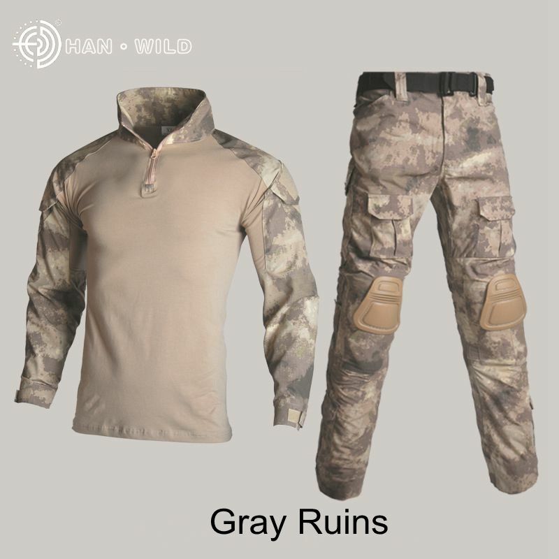 Roupa camuflada militar tática masculina, uniforme de combate airsoft + calças com joelheiras, roupas de caça