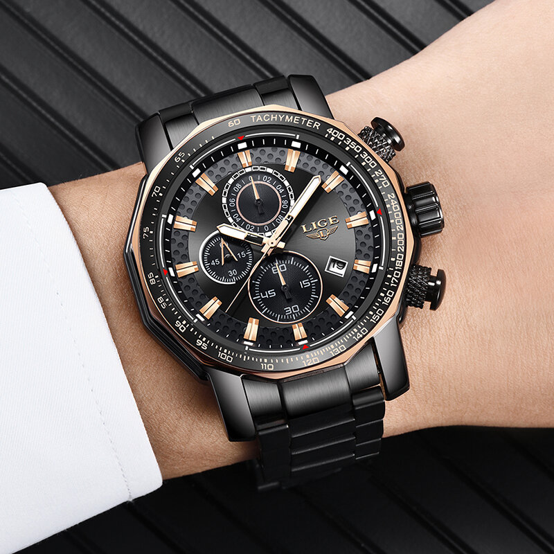 New 2019 LIGE Mens Watches Top Brand Luxury Sports Quartz All Steel Male Clock Military Waterproof Chronograph Relogio Masculino