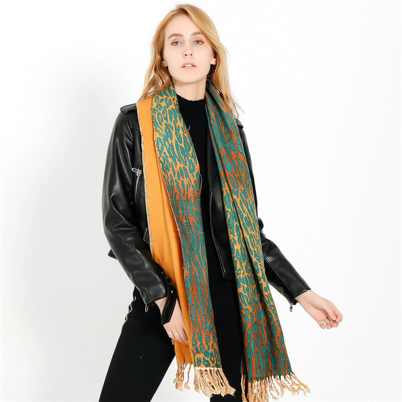 Chal de alta calidad colorido con estampado de leopardo en 3D, bufanda de cachemir de invierno para mujer, bufandas de gran tamaño de punto grueso y suave para mujer