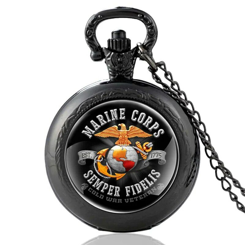 Bronce clásico Estados Unidos Semper Fidelis Marines reloj de bolsillo de cuarzo Retro hombres COLLAR COLGANTE de las mujeres relojes para regalo