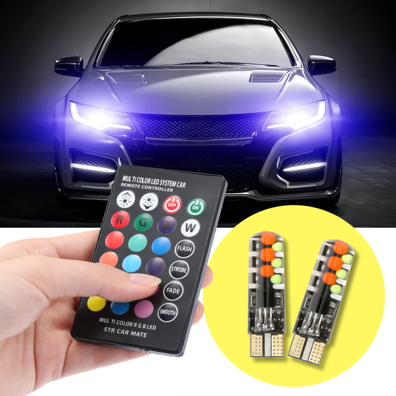 12 فولت سيارة RGB LED T10 W5W LED RGB 5050 SMD مصباح إشارة القراءة إسفين ضوء سيارة الداخلية أضواء الزخرفية عن بعد سيارة التصميم
