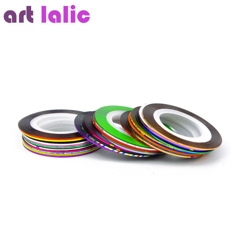 30 peças rolos de fita colorida mista 30 cores, adesivos para decoração de unhas arte diy