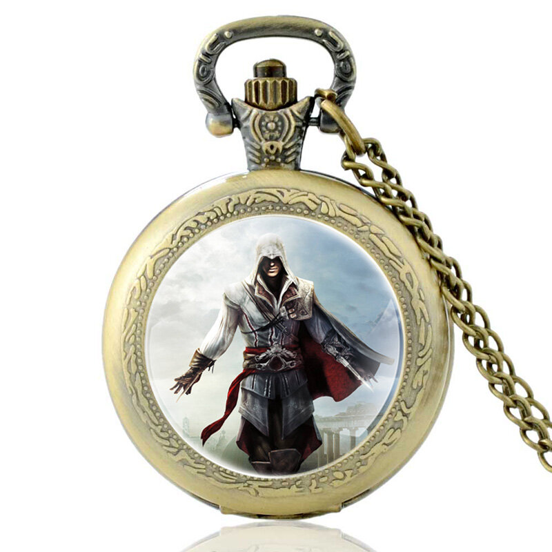 Reloj de bolsillo de cuarzo de Assassin Hero para hombre y mujer, colgante de bronce Vintage, collar, regalos
