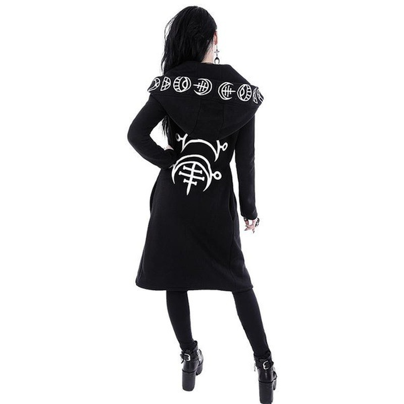 5XL Ladies Punk nadrukowany księżyc z długim rękawem bluzy damskie Plus rozmiar luźna bluza halloweenowa sukienka bluza z kapturem na boże narodzenie jesień czarny