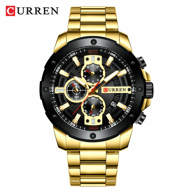 Luksusowa marka CURREN duża tarcza klasyczny złoty biznes wielofunkcyjny chronograf zegarek ze stali nierdzewnej wodoodporny zegar daty