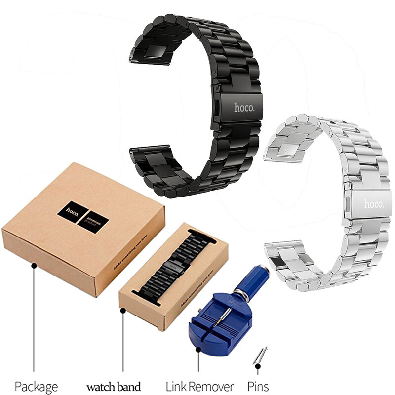 Original hoco 316l staninless aço pulseira de relógio para para xiaomi huami amazfit esportes banda inteligente pulseira de metal com ferramenta