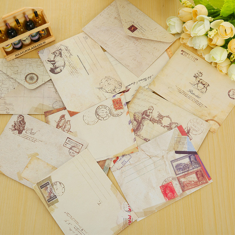 Mini sobre de papel Vintage de 12 piezas, sobres pequeños para álbum de recortes, papelería Kawaii, regalo, suministros escolares