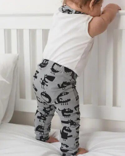 Calças leggings infantis com fundo monstro, calças para bebês recém-nascidos de algodão para meninos e meninas de 0-3 anos, calças soltas