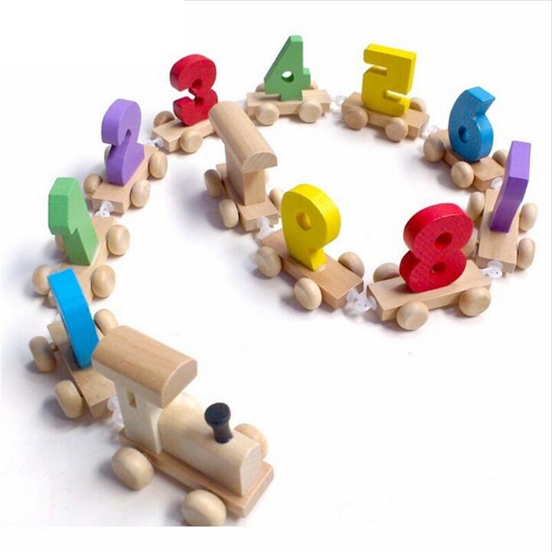 SUKIToy Matematica Treno di Legno Figure Model Toy con Il Numero Del Modello 0 ~ 9 Regalo Apprendimento Precoce Conteggio Materiale per I Bambini 18*8*8.5 cm