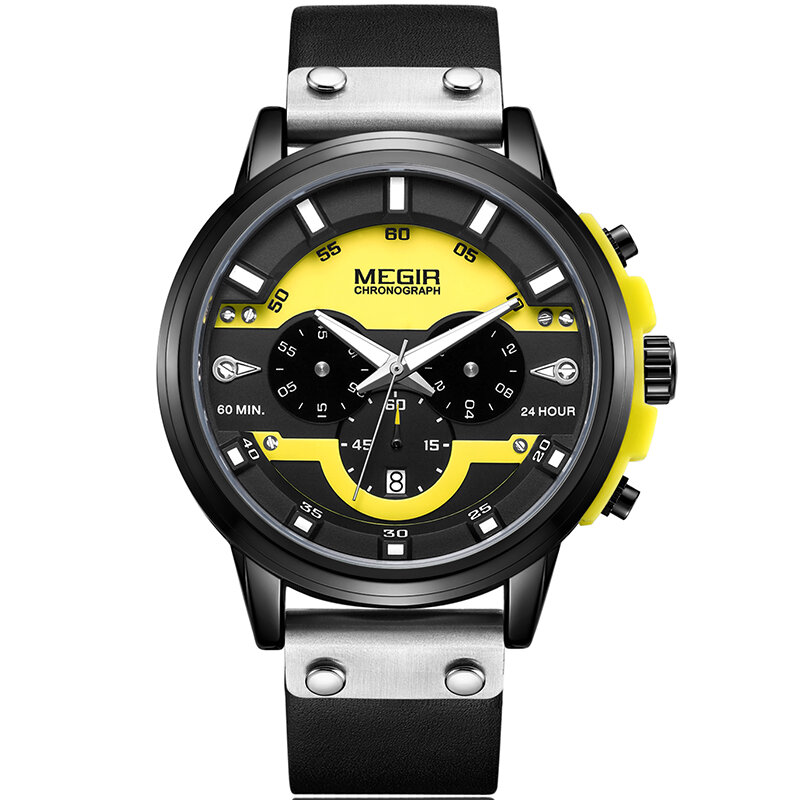 MEGIR 2019 модные синие часы Мужские кварцевые часы с металлическим ремешком многофункциональные спортивные мужские часы с календарем Лидирующий бренд класса люкс