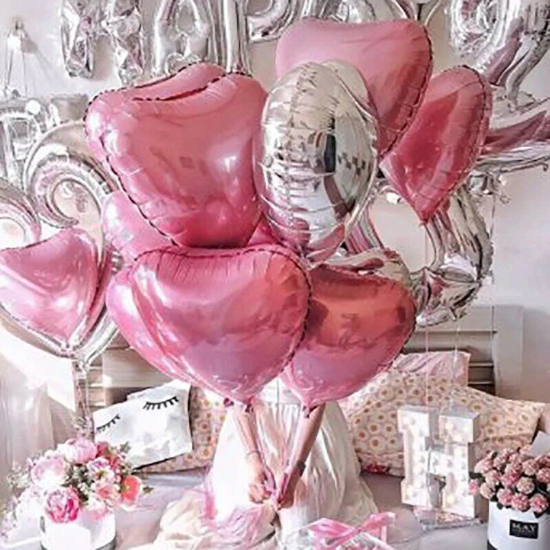 Globos de aluminio con forma de estrella y corazón para decoración de bodas, globos de helio de oro rosa y rojo, suministros de fiesta de cumpleaños, 18 pulgadas, 5 uds.