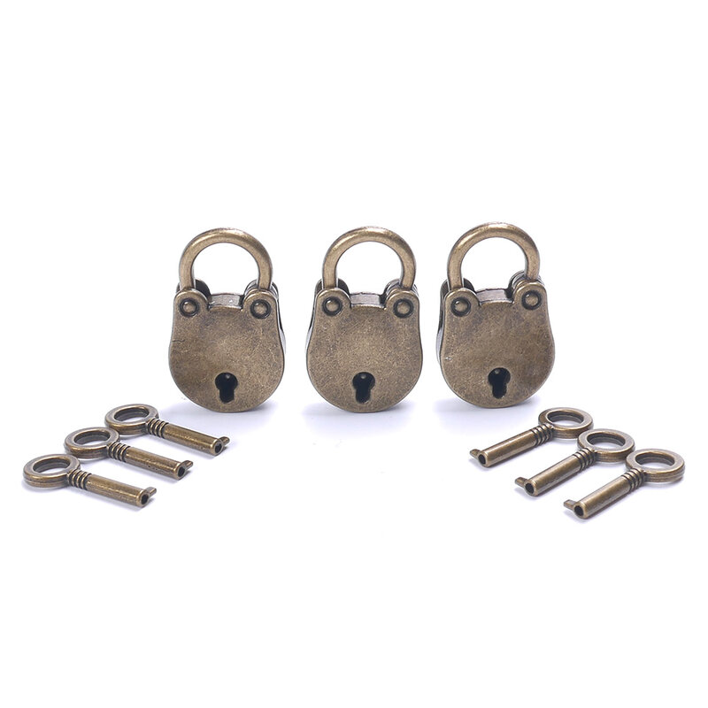 Mini cadenas en métal de Style Vintage, petite boîte à bagages, serrure à clé, couleur cuivre, décoration de bagages, 3 pièces