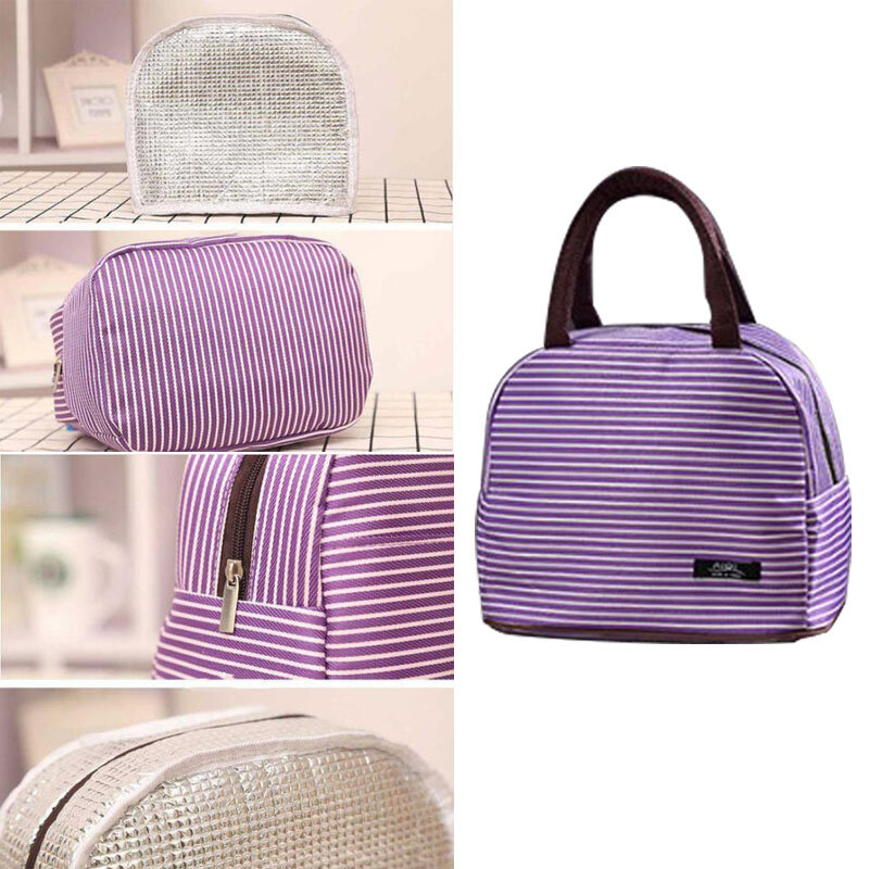 2019 Leisure Women Portable Lunch Bag Canvas Stripe Insulated Cooler Bags Thermal Food Picnic Lunch Bags Box Kids Ice Pack Tote