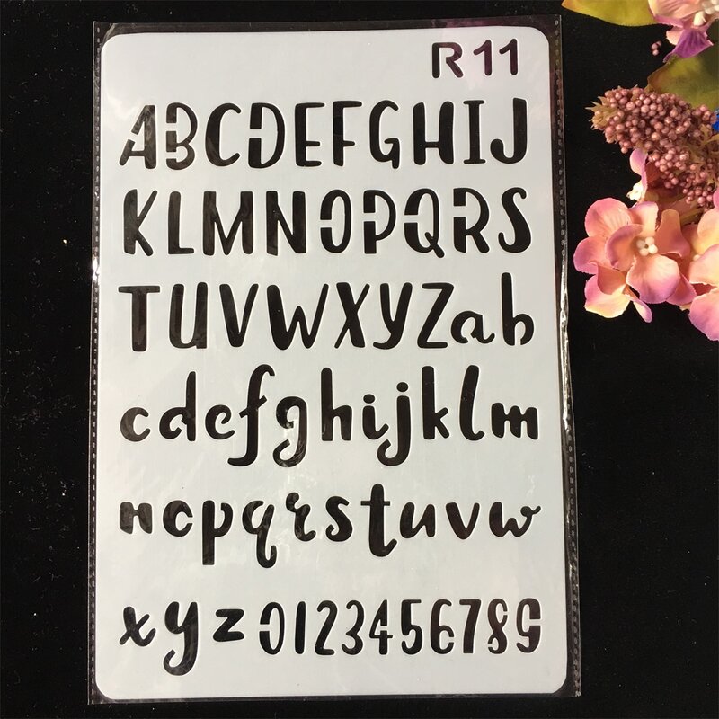 1 Buah Huruf Alfabet DIY Kerajinan Lapisan Stensil Lukisan Buku Tempel Cap Timbul Dekorasi Kertas Kartu Templat F5171-r2