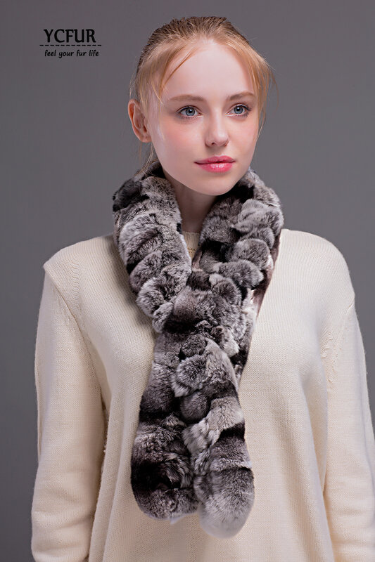 YCFUR bufandas de moda para mujer abrigos de invierno hecho a mano de piel de conejo Rex auténtica bufanda de invierno de piel bufandas chales Mujer