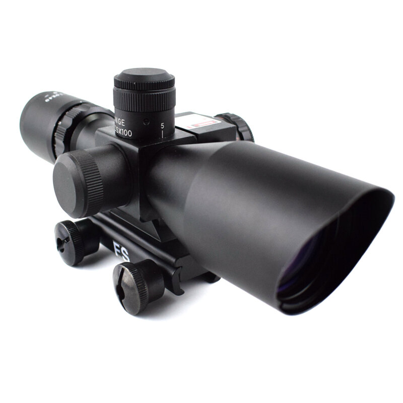 Táctico 2,5-10x40 óptica caza Vista de punto rojo láser Riflescope francotirador caza tiro alcance 11mm/20mm elección