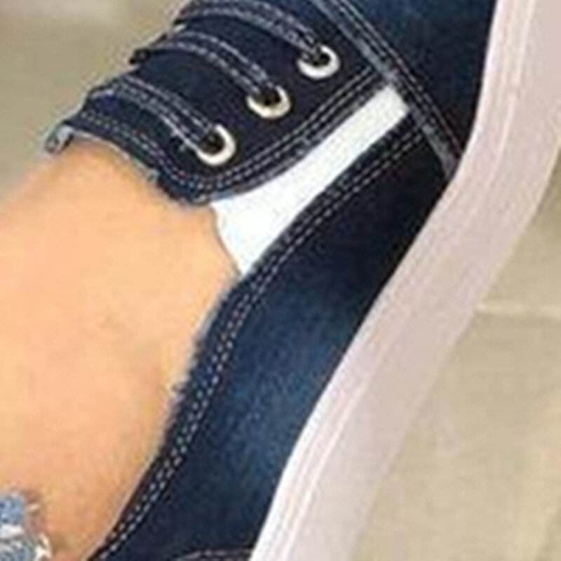 Women Flats Shoes Denim Loafers Casual Summer Breathable Fashion Outdoor Elastic Band Round Toe Platform Plus Size 35-43