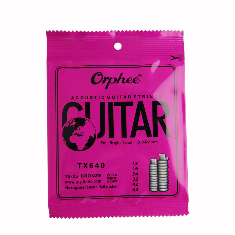 Orphee-أوتار جيتار صوتي (012-053) ، قلب سداسي ، 8% نيكل كامل ، نغمة ساطعة ومتوسطة