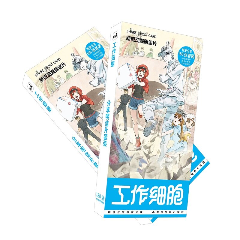 180 stks/set Anime Hataraku Saibou Cellen Op Werk Postkaart/Wenskaart/Boodschap Kaart/Kerst en Nieuwjaar gift