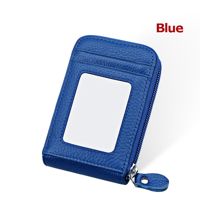 BONAMIE Genuine Leather Credit Card & ID Holder For Women RFID Brand Unisex Fashion Card Wallet Zipper Organizer Card Purse Men