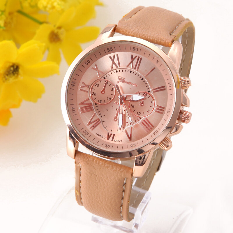 Qualidade original genebra platina relógio feminino moda romântica marca nova couro do plutônio relógio de pulso vestido reloj senhoras presente ouro a578