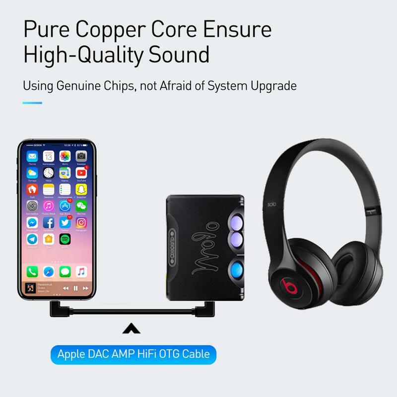 90 Degree Elbow DAC AMP HiFi OTG Cable for Lightning to Micro USB for iPhone iOS 10 to 12 with Decoders Pure Copper Core