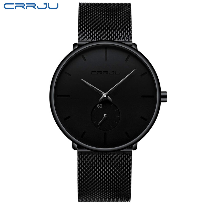 Top marque CRRJU luxe hommes montre classique noir maille hommes montre-bracelet Design de mode Ultra-mince Sport montre Relogio Masculino