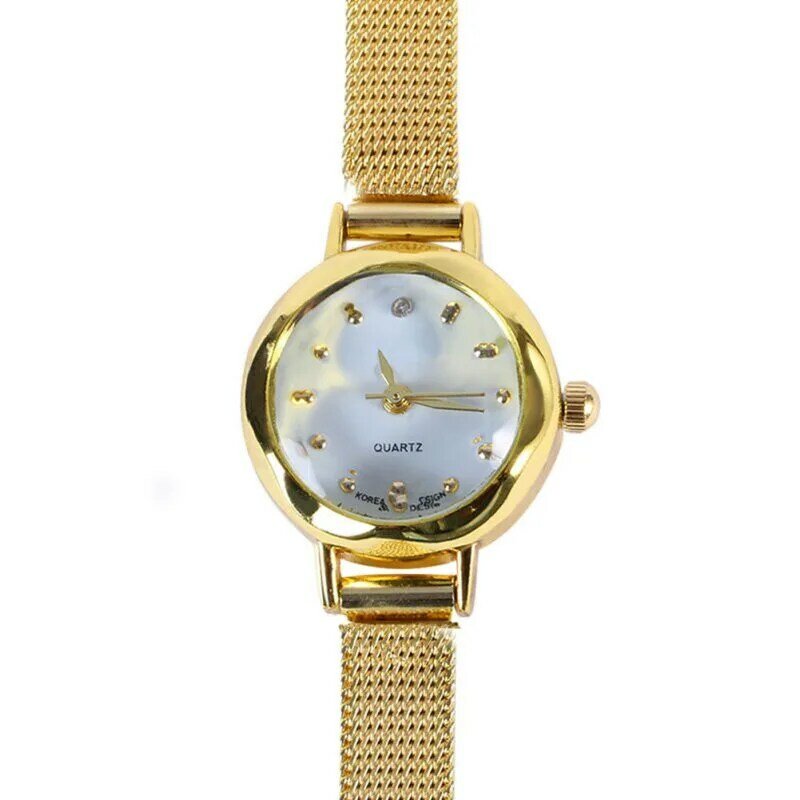 Ouro pequeno chique relojes dial banda de aço quartzo relógio de pulso presente menina feminino senhora relogio