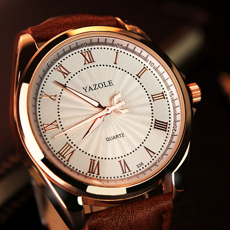 Yazole relógio masculino com pulseira de couro, relógio de pulso luxo quartz, estilo clássico, moda empresarial
