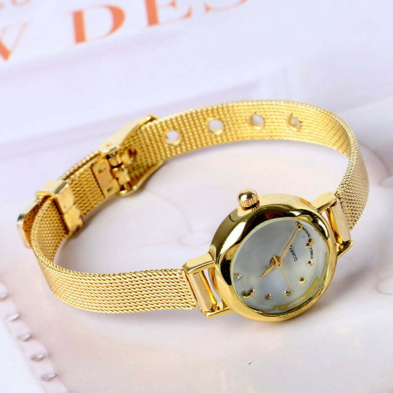 Golden Small Chic Relojes Dial Steel Band Quartz Wrist Watch Gift Girl Women Lady Relogio
