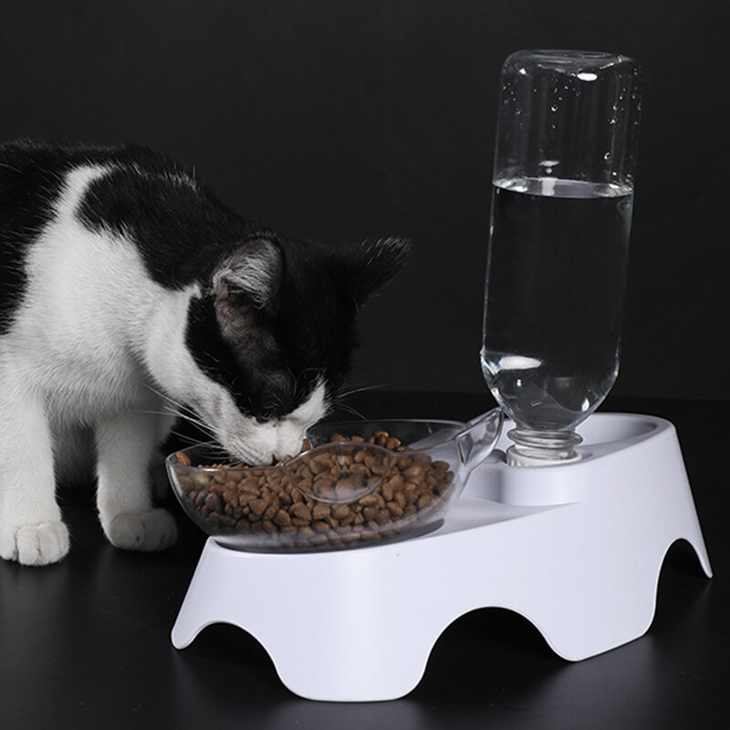 Anti-Slip Cat Food Dish Pet Feeder Water Bowl Perfect For Cats And Small Dogs Supplies Pet Cats Oblique Double Bowl With Holder