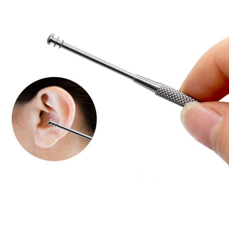 1 قطعة مزدوجة نهاية الفولاذ المقاوم للصدأ دوامة خلال أذني ملعقة الأذن الشمع إزالة الأنظف الأذن أداة متعددة الوظائف المحمولة