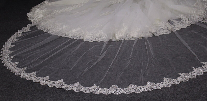 High Quality Neat Glitter Sequins Lace Edge 3 M Long Wedding Veil One Layer Cathedral Bridal Veil Voile Mariage