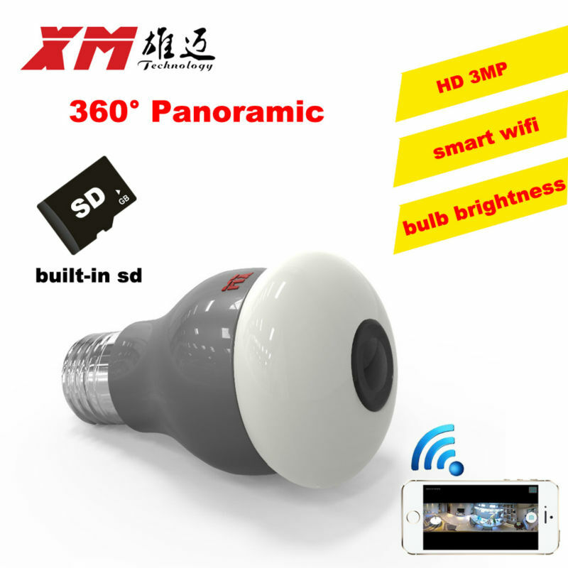 Cámara IP HD de 3MP con WiFi para el hogar, nueva cámara con visión panorámica de 360 grados, bombilla de luz, 1080P, cámaras VR 360, inalámbrica, microsd incorporado